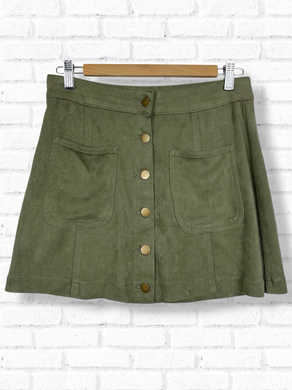 Altar’d State Y2K Boho Faux Micro Suede Button Front Pocket High Rise Mini Skirt